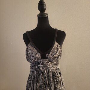 Y2K Express Sleeveless Black White Snake Print V-Neck Maxi Dress Womens Size S